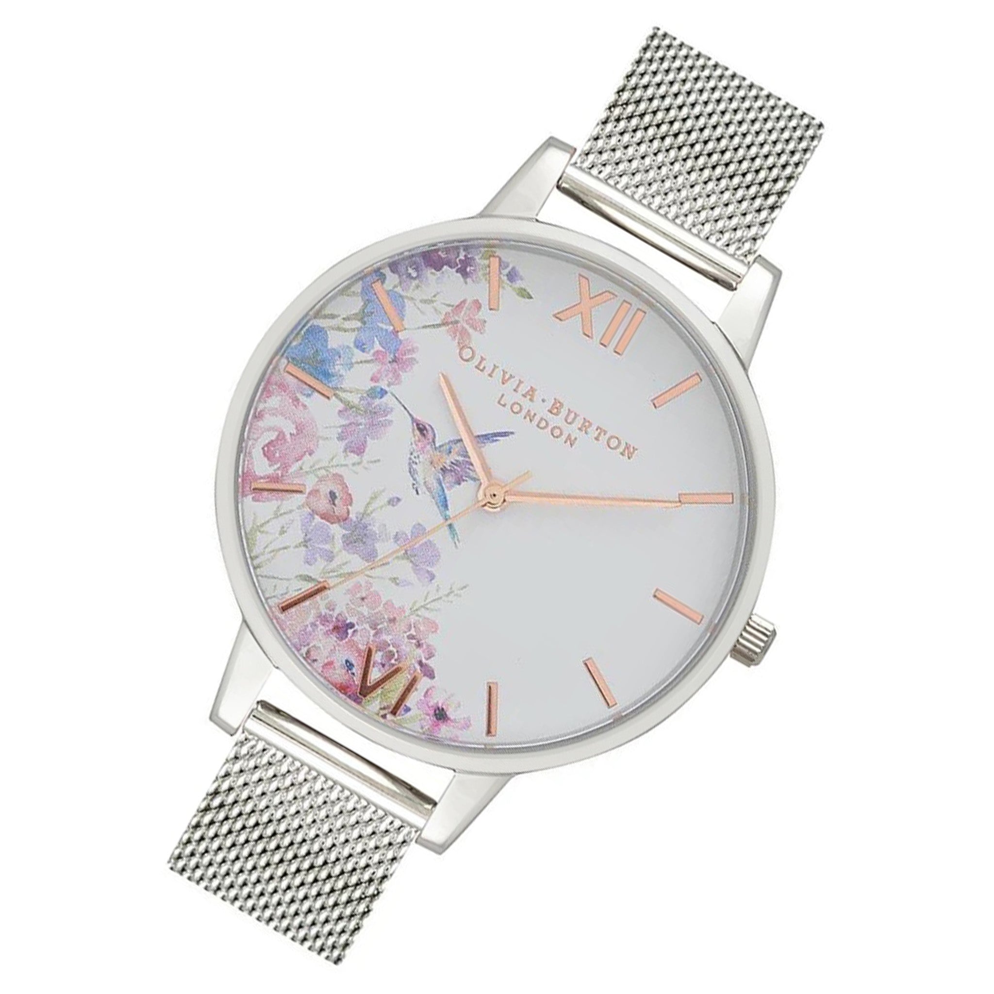 Olivia Burton Demi Hummingbirds Silver Mesh Women's Watch - OB16PP75