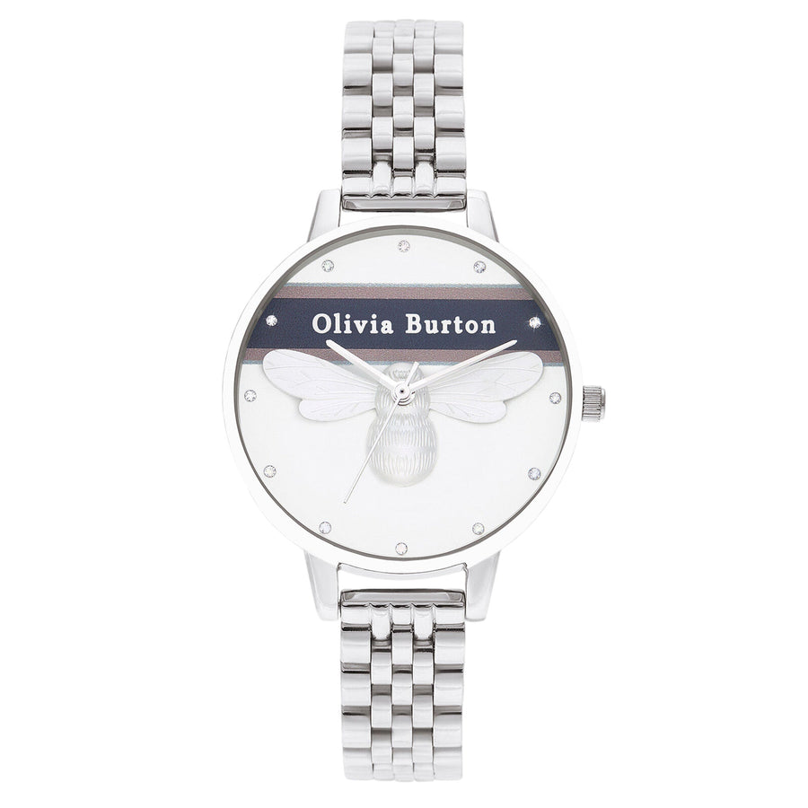 Olivia Burton Stainless Steel White & Bee & Stone Dial Women's Watch - OB16VS07