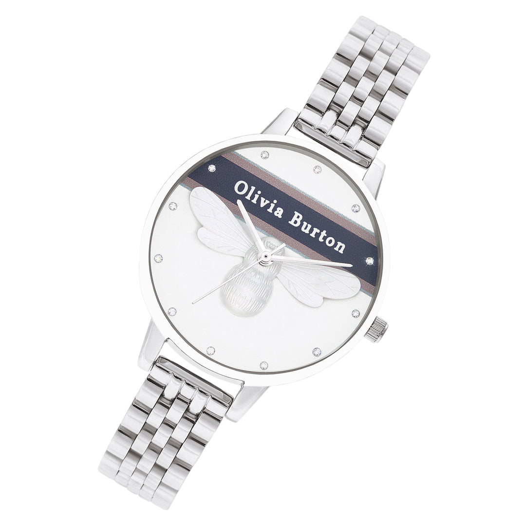 Olivia Burton Stainless Steel White & Bee & Stone Dial Women's Watch - OB16VS07