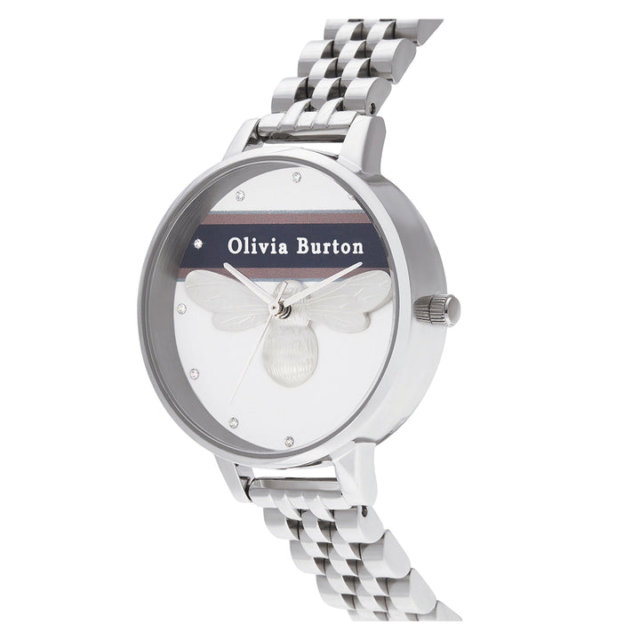 Olivia Burton Stainless Steel White & Bee & Stone Dial Women's Watch - OB16VS07