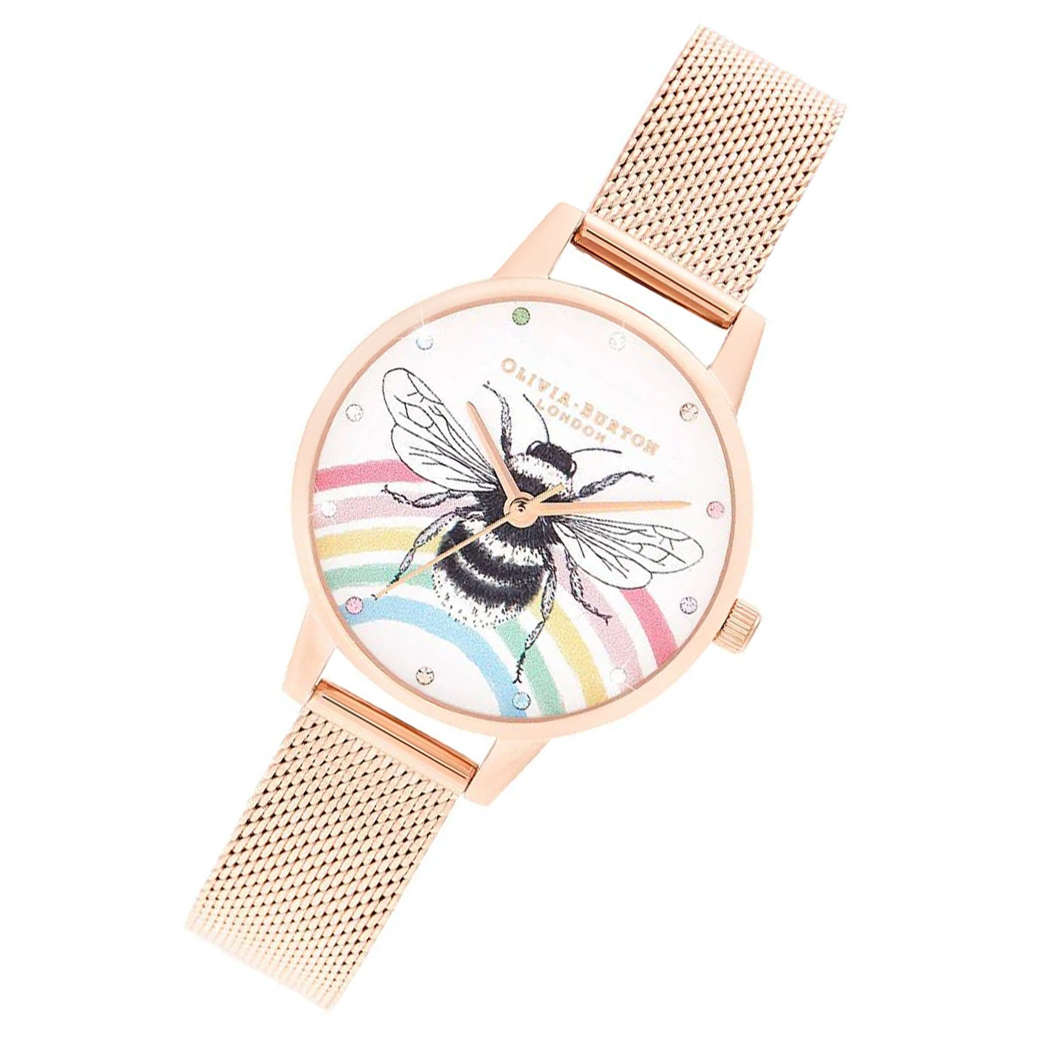 Olivia Burton Illustrated Animals Rainbow Bee, Rose Gold Mesh 