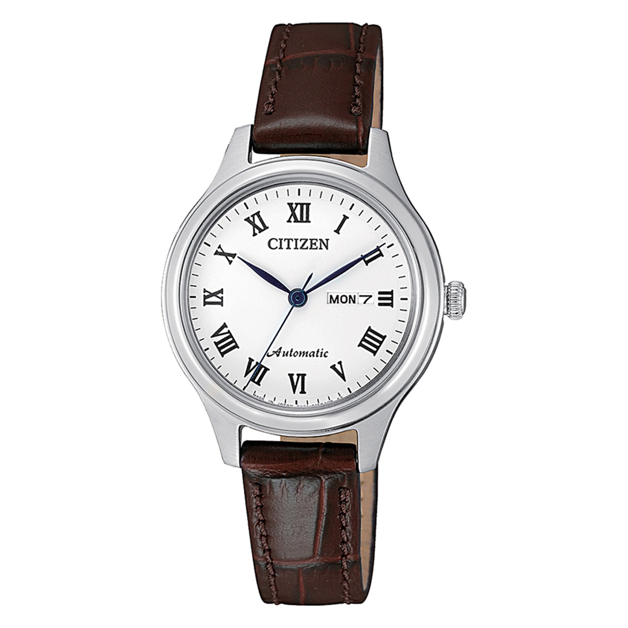 Citizen Brown Leather Band White Dial Automatic Women's Watch - PD7131-16A