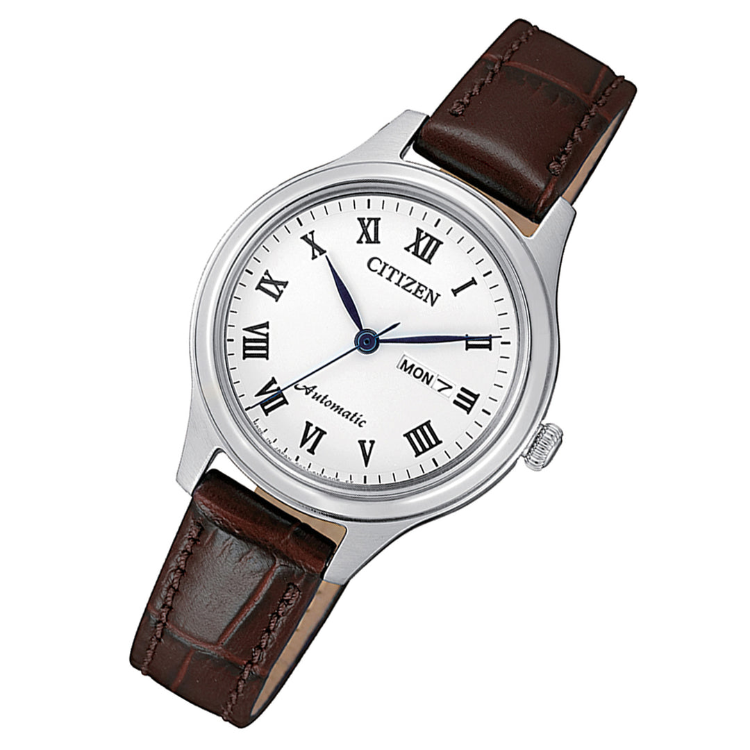 Citizen Brown Leather Band White Dial Automatic Women's Watch - PD7131-16A
