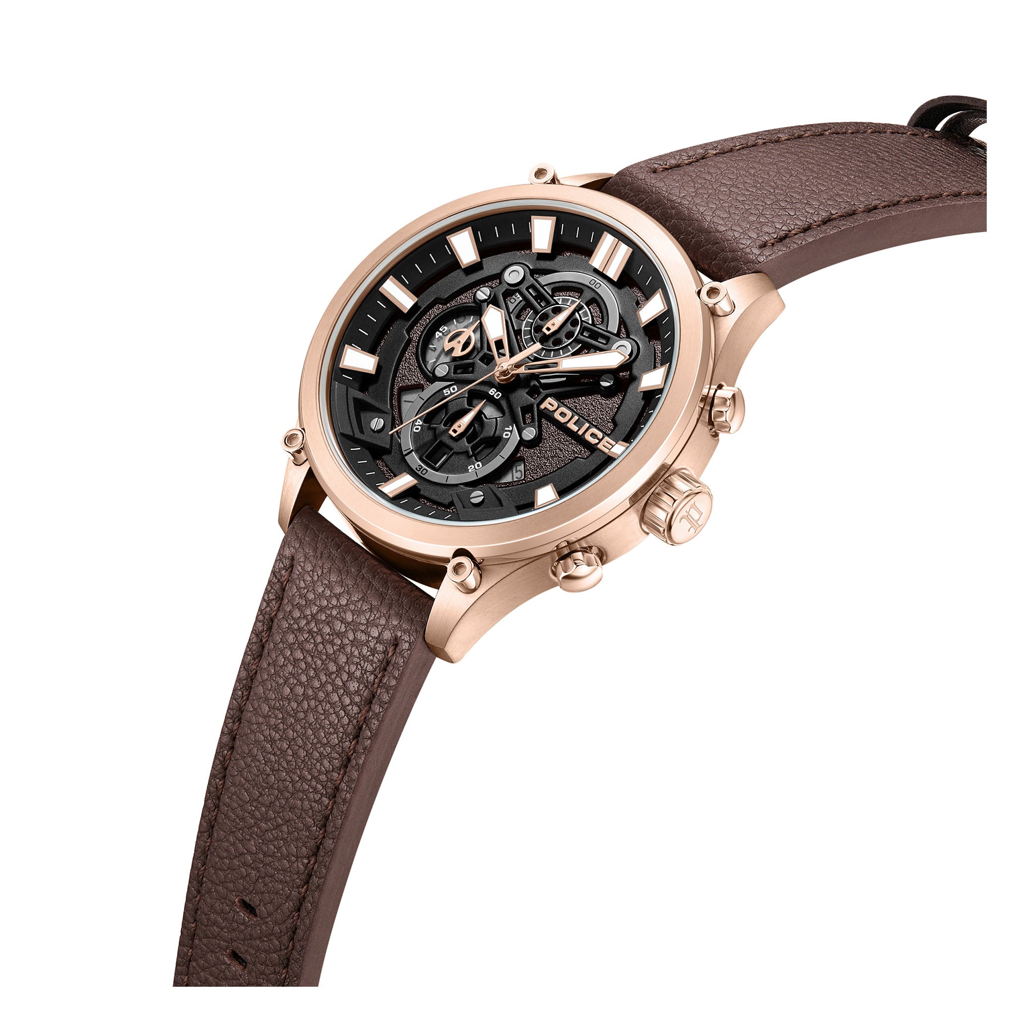 Police Brown Leather Black Dial Chronograph Men's Watch - PEWGC0054204