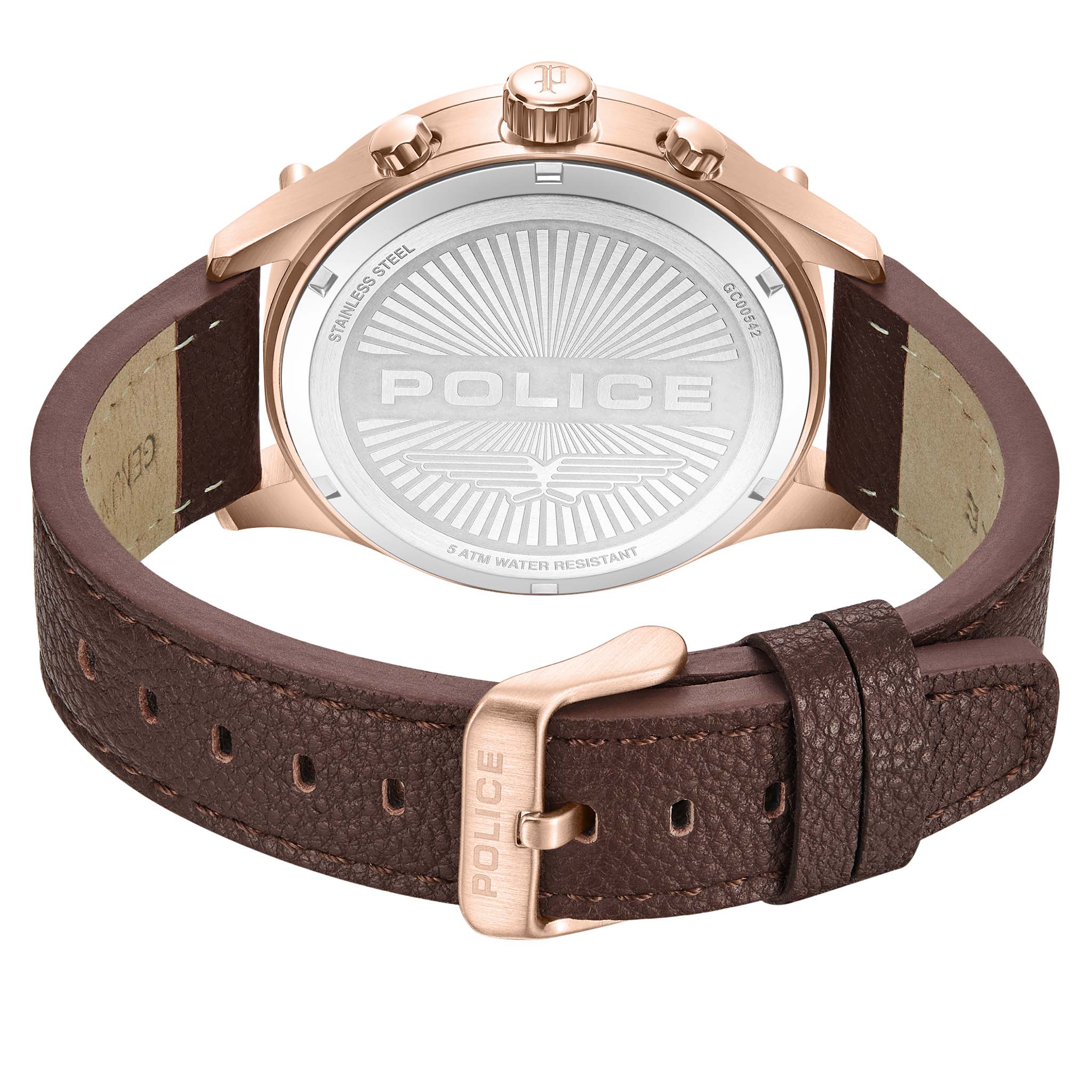 Police Brown Leather Black Dial Chronograph Men's Watch - PEWGC0054204