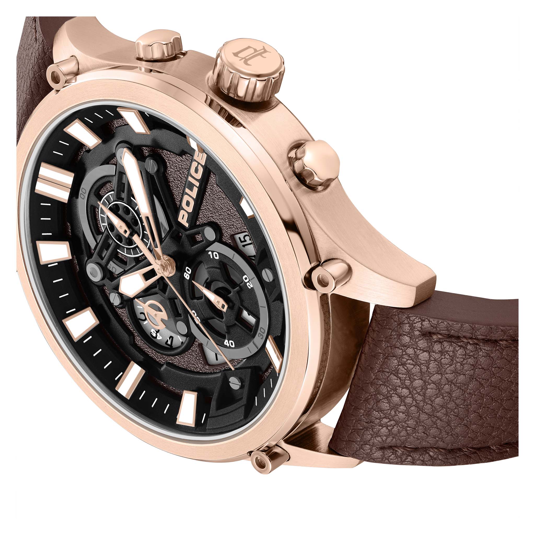 Police Brown Leather Black Dial Chronograph Men's Watch - PEWGC0054204