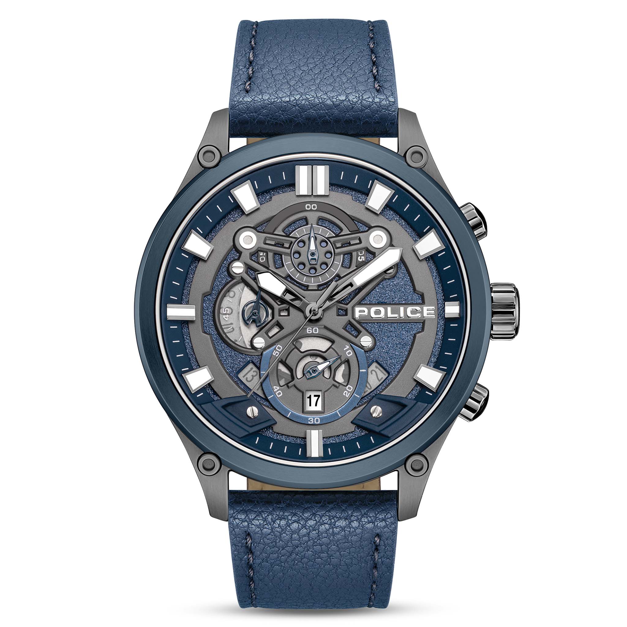 Police Leather Blue Dial Chronograph Men's Watch - PEWGC0054206
