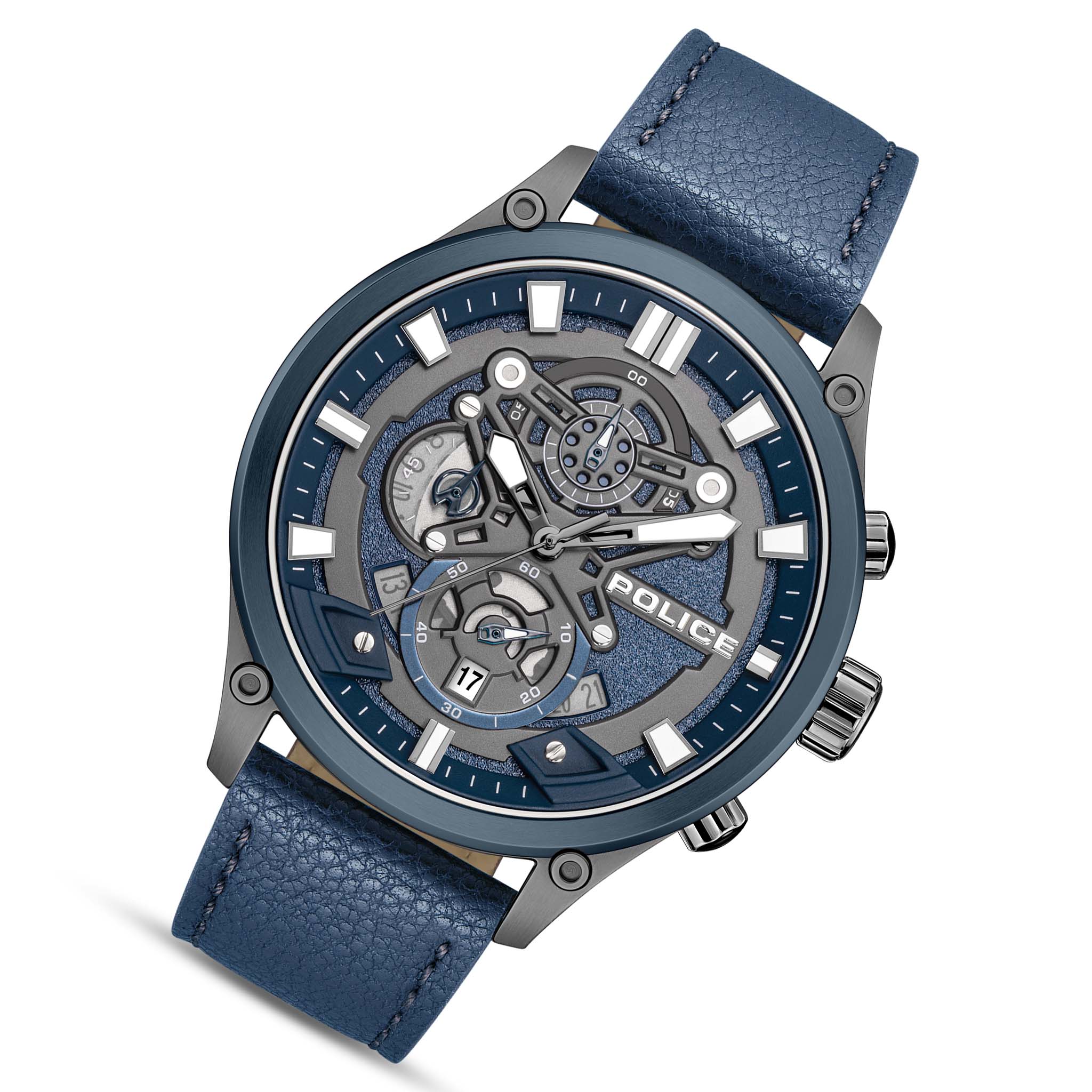 Police Leather Blue Dial Chronograph Men's Watch - PEWGC0054206
