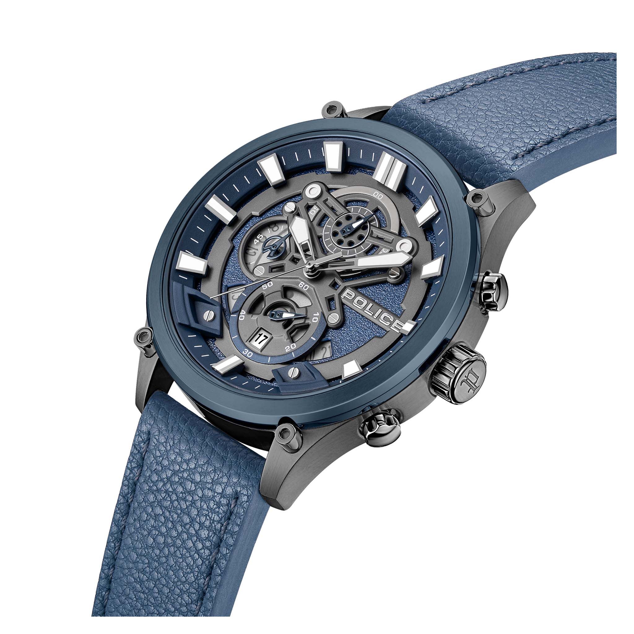 Police Leather Blue Dial Chronograph Men's Watch - PEWGC0054206