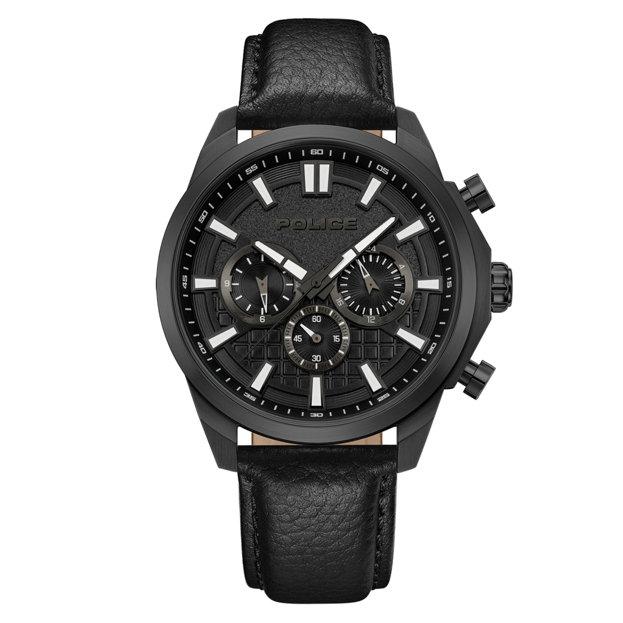Police Leather Black Dial Multi-function Men's Watch - PEWGF0021005M