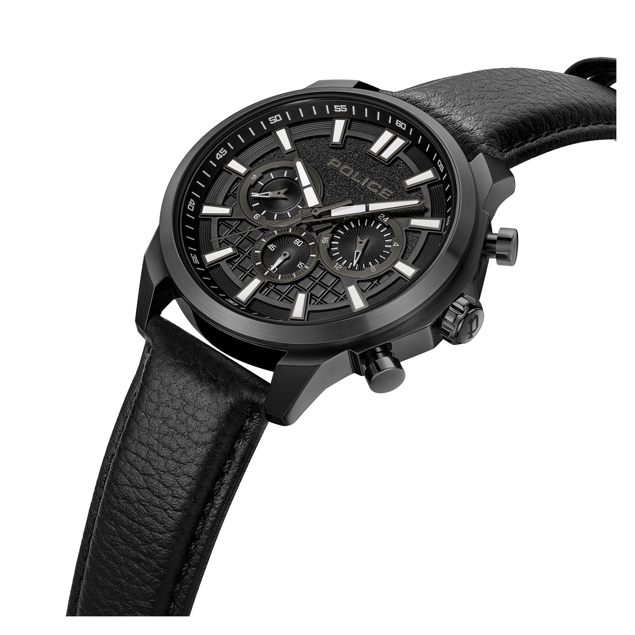 Police Leather Black Dial Multi-function Men's Watch - PEWGF0021005M