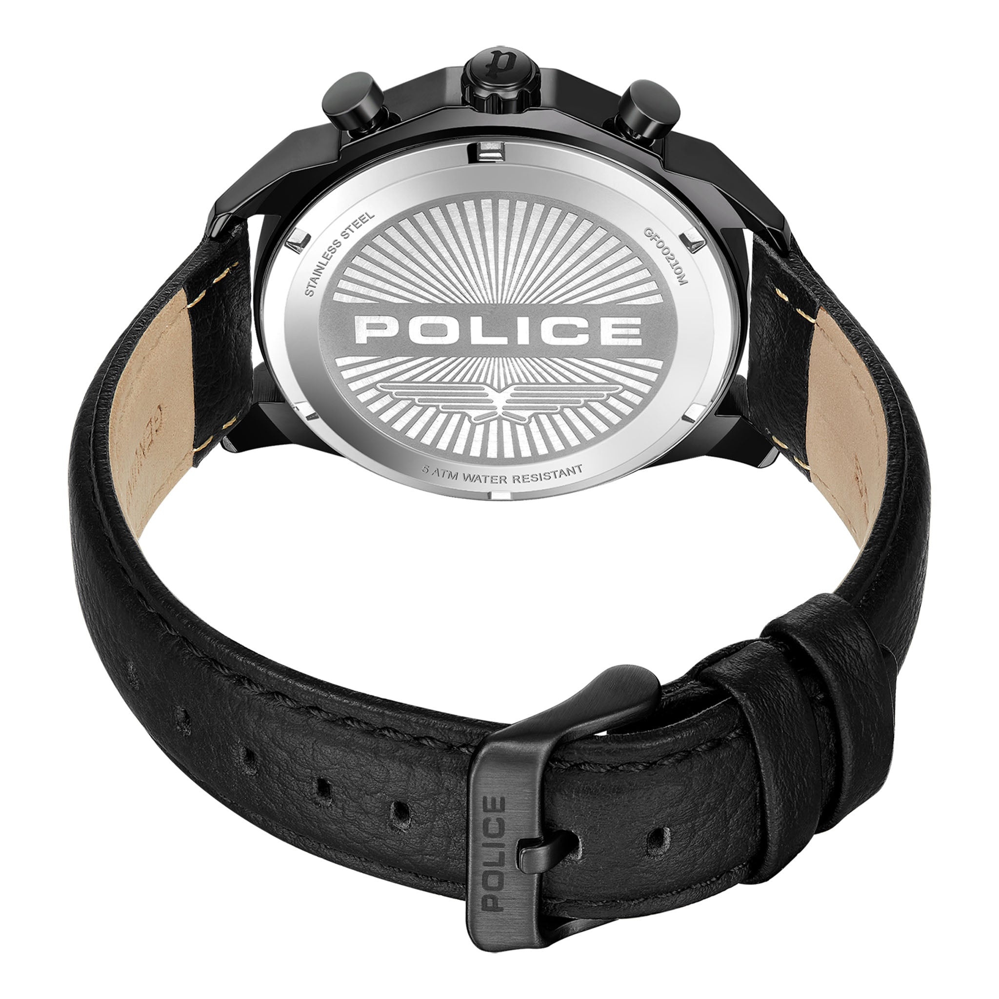 Police Black Leather Green Dial Multi-function Men's Watch - PEWGF0021007M