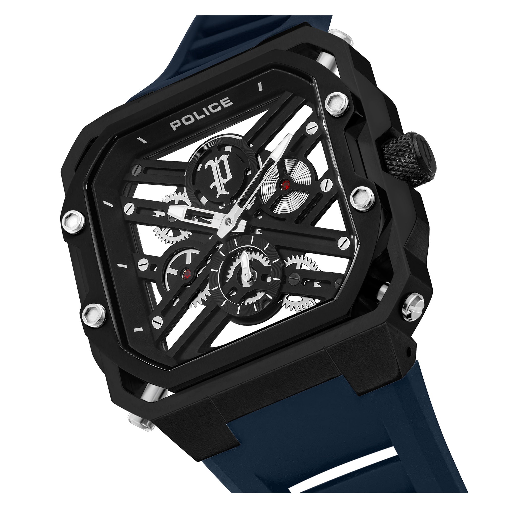 Police Blue Silicone Black Dial Men's Watch - PEWGM0072001