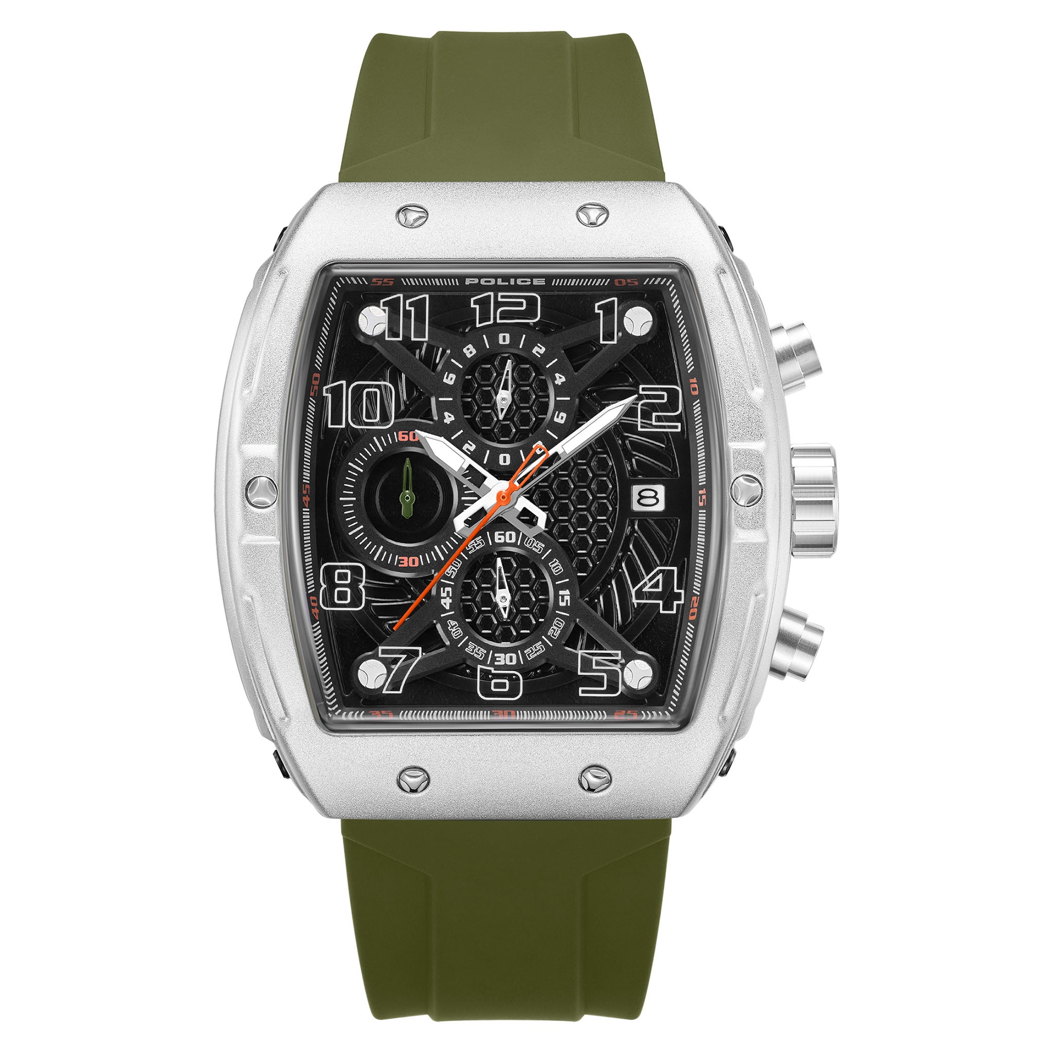 Police Green Silicone Black Dial Chronograph Men's Watch - PEWGO0063104