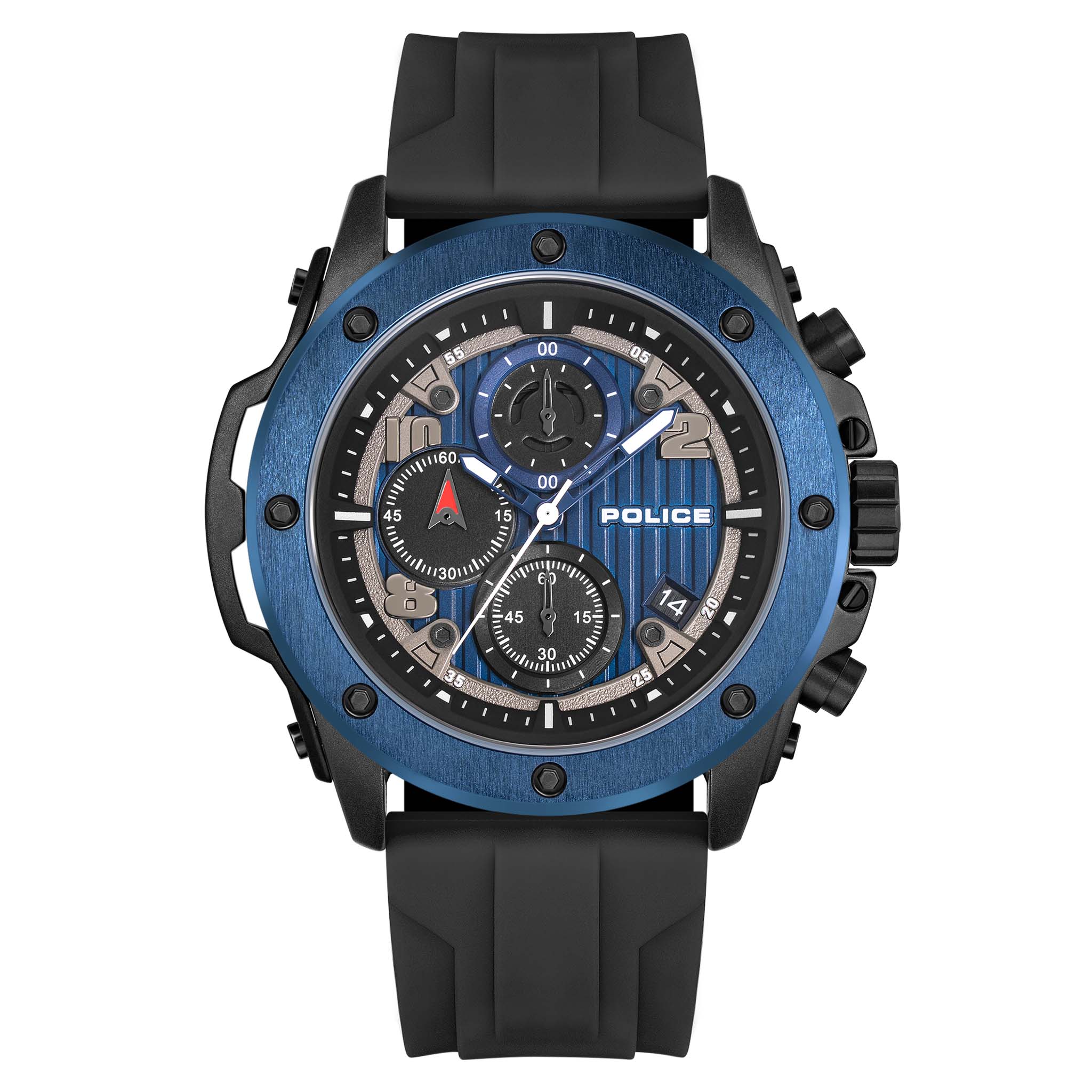 Police Black Silicone Blue Dial Men's Watch - PEWGO00777X0