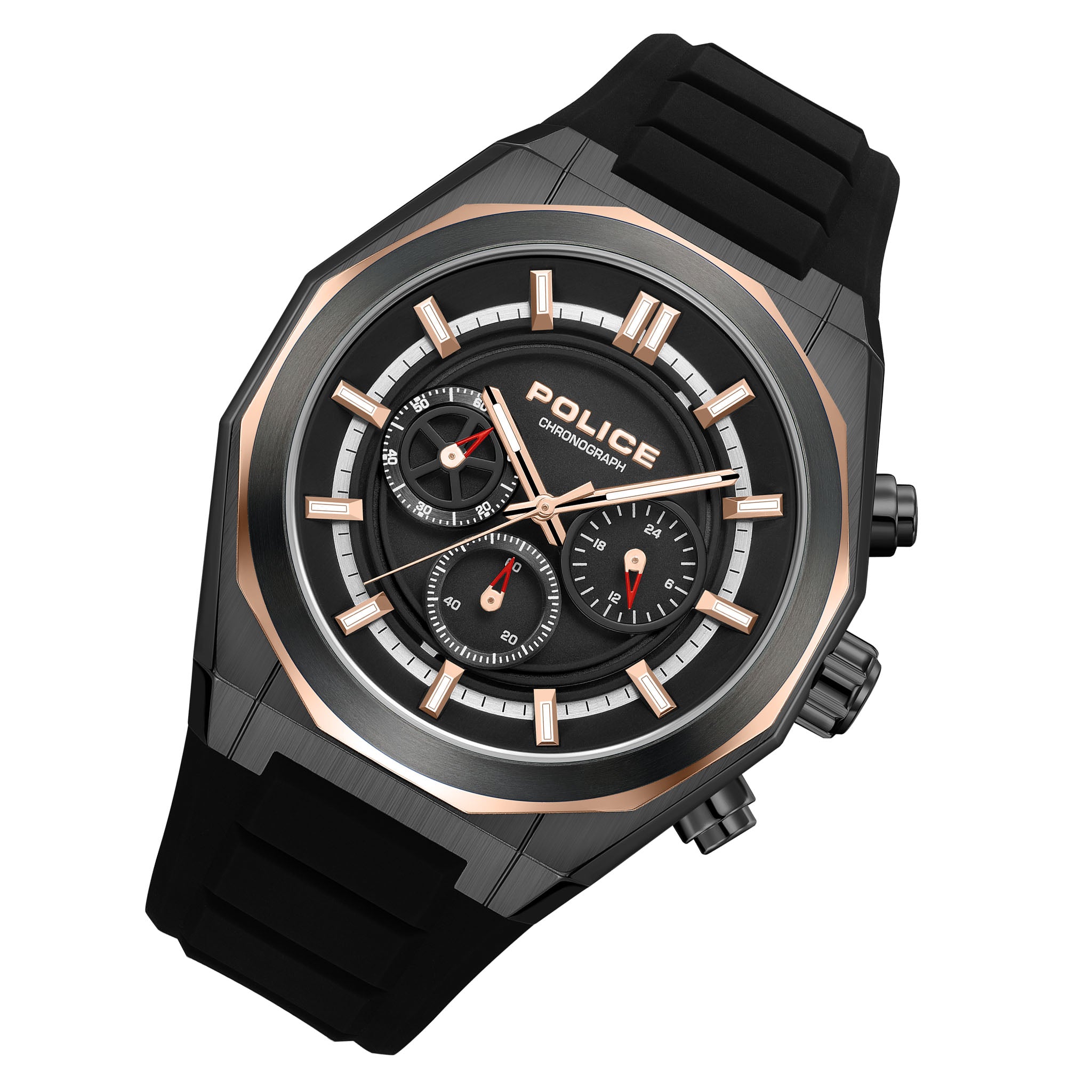 Police Silicone Black Dial Chronograph Men's Watch - PEWGO0093701
