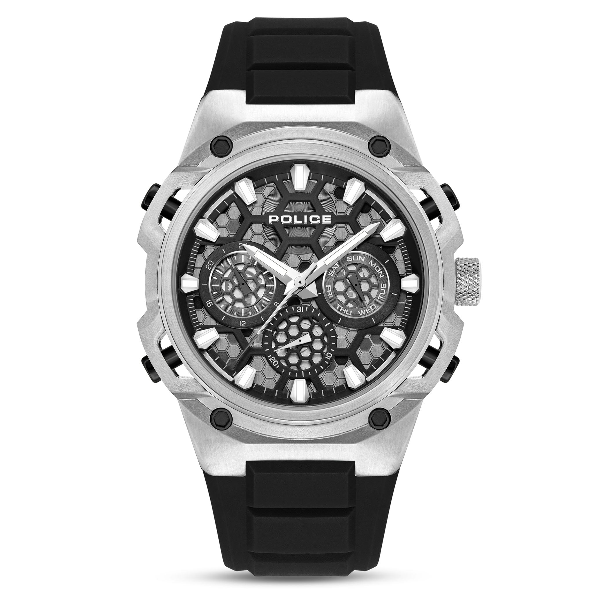Police Black Silicone Charcoal Dial Multi-function Men's Watch - PEWGQ0071902