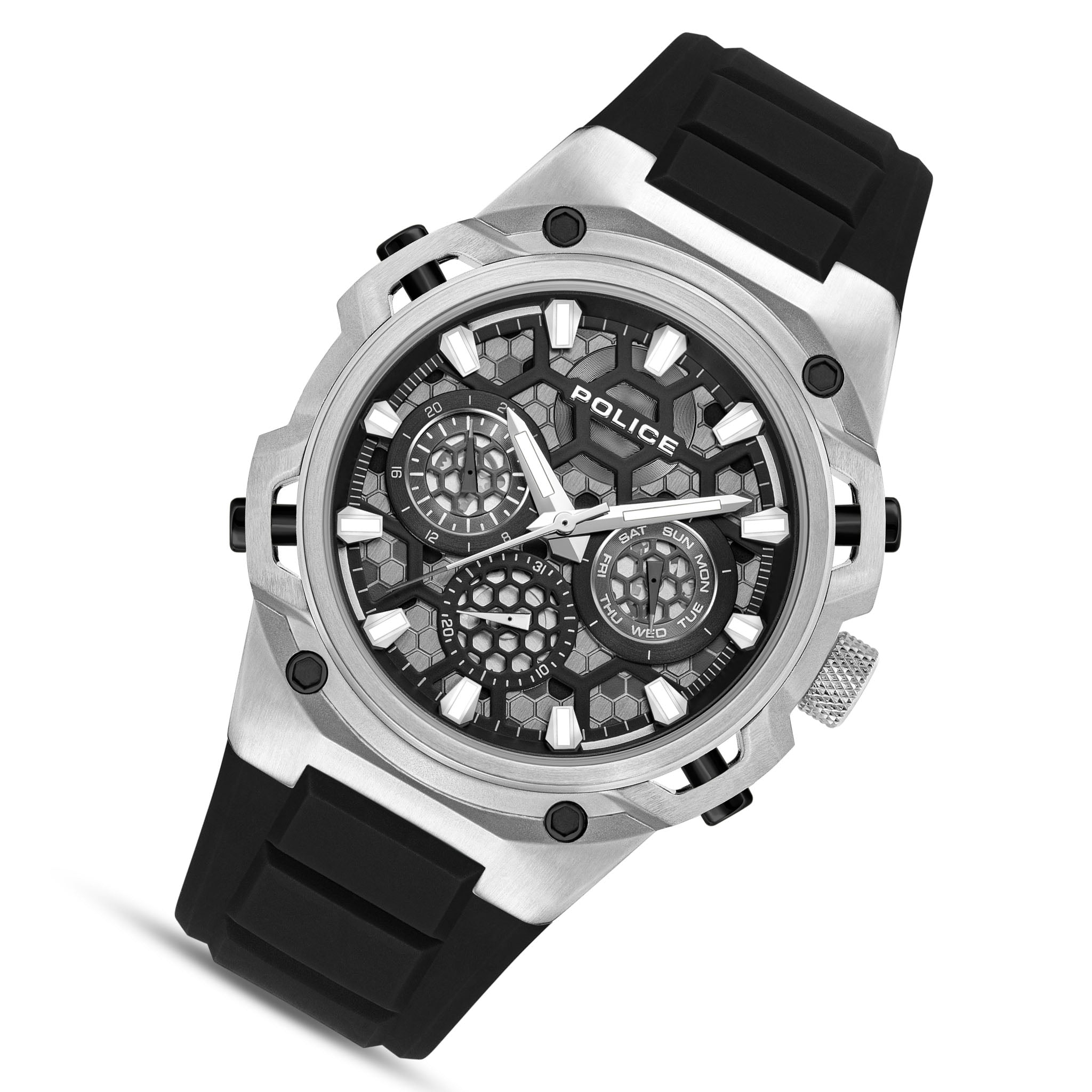 Police Black Silicone Charcoal Dial Multi-function Men's Watch - PEWGQ0071902
