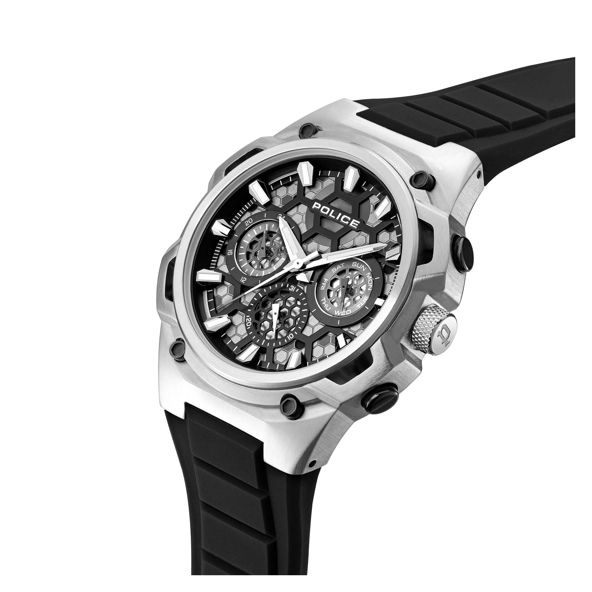 Police Black Silicone Charcoal Dial Multi-function Men's Watch - PEWGQ0071902