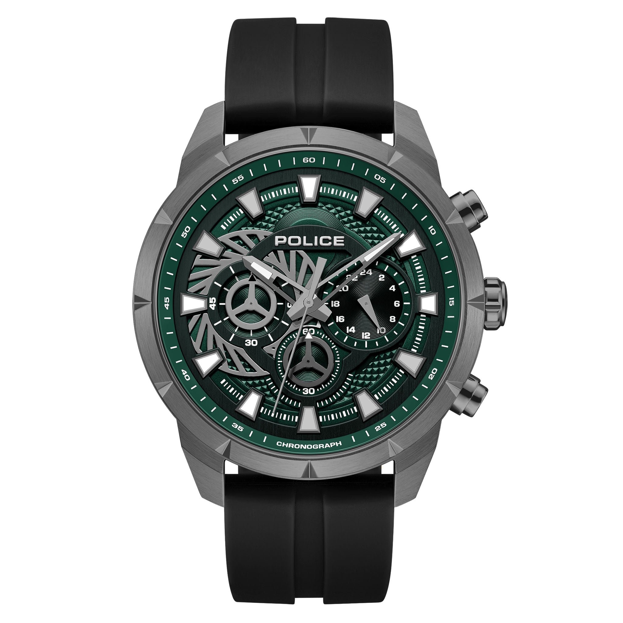 Police Black Silicone Green Dial Men's Watch - PEWGQ0092703