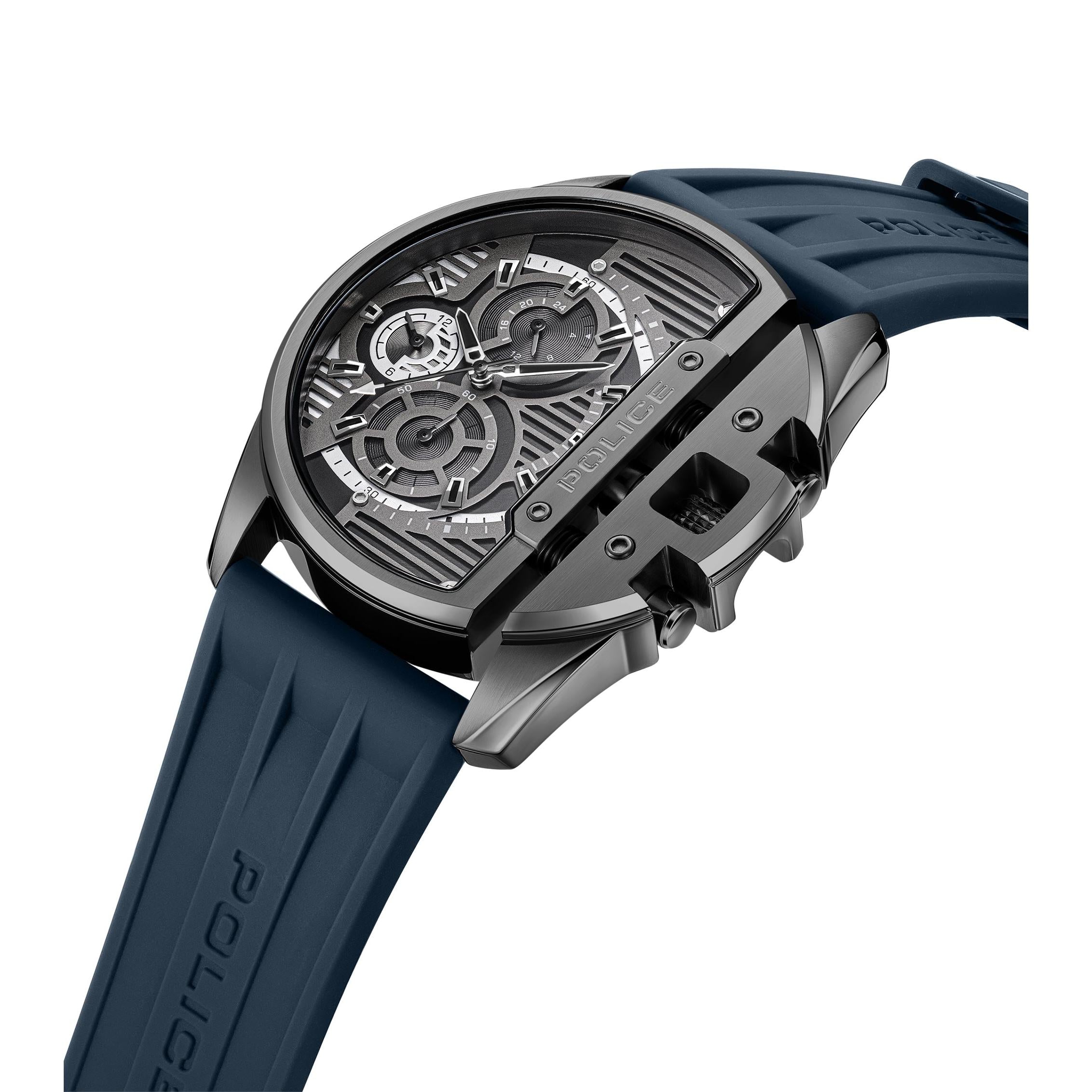 Police Blue Silicone Black Dial Multi-function Men's Watch - PEWGQ2203604M