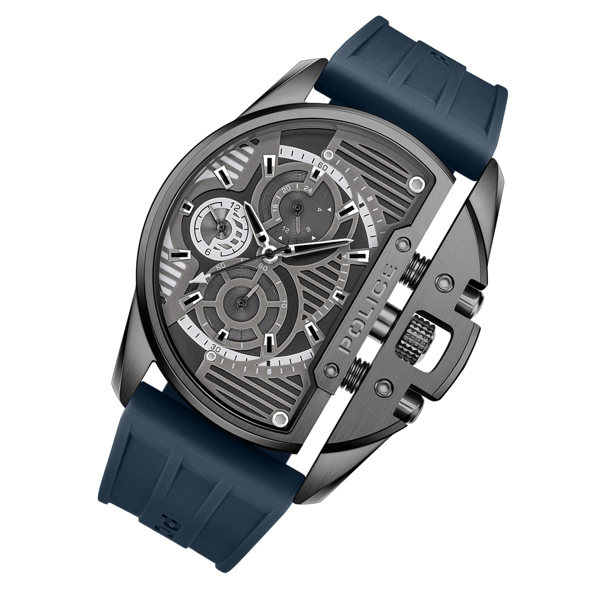 Police Blue Silicone Black Dial Multi-function Men's Watch - PEWGQ2203604M