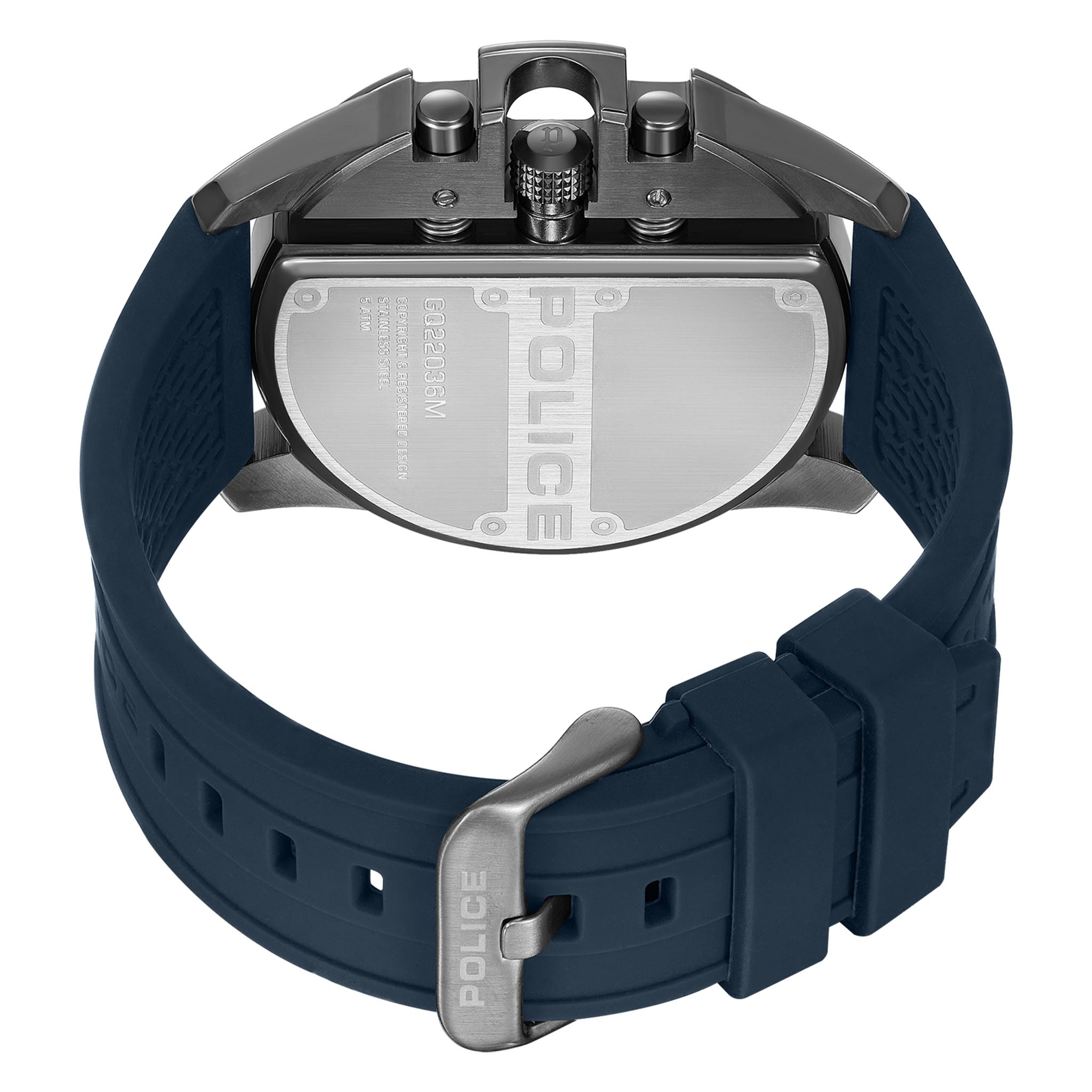 Police Blue Silicone Black Dial Multi-function Men's Watch - PEWGQ2203604M