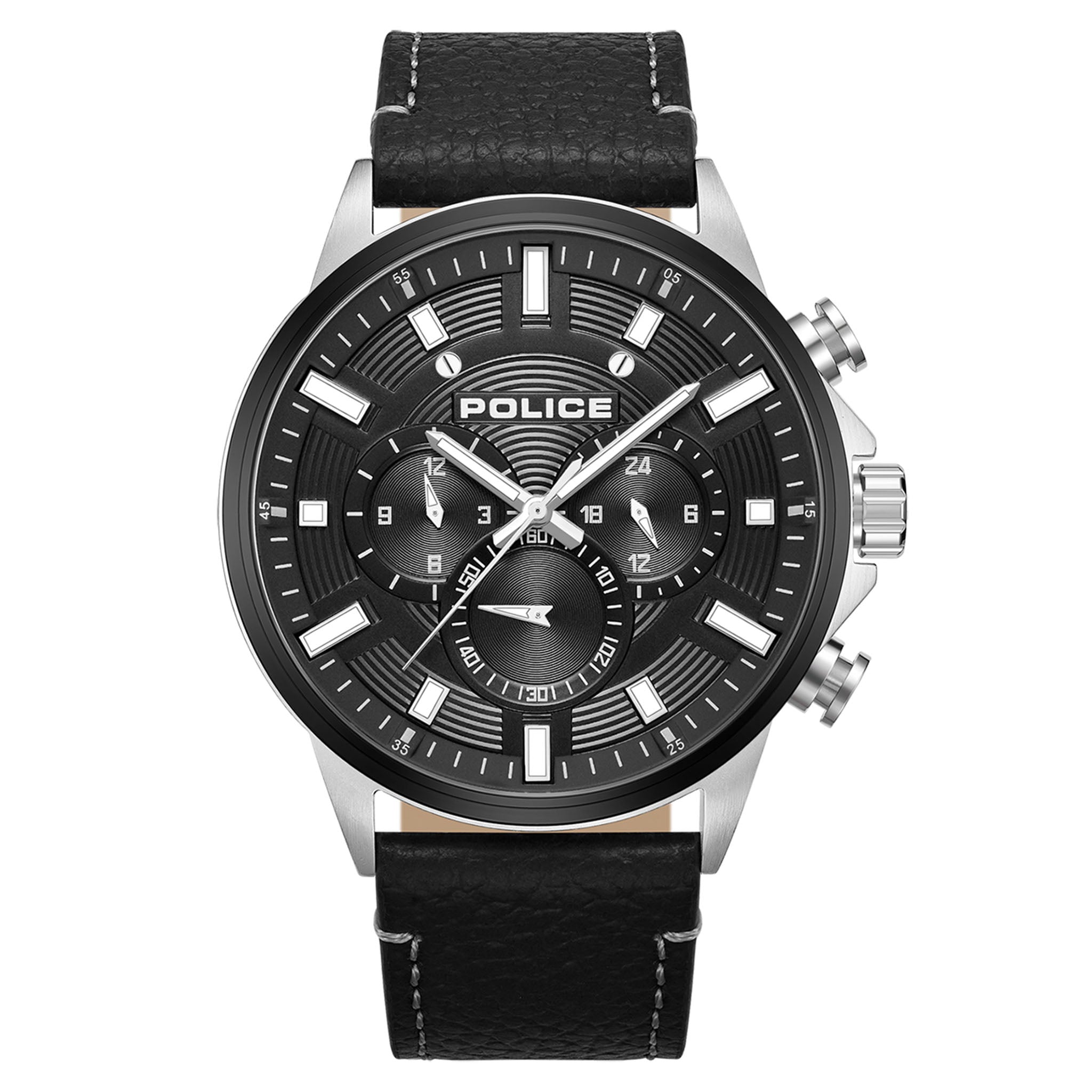 Police Black Leather Multi-function Men's Watch - PEWJF2195141M