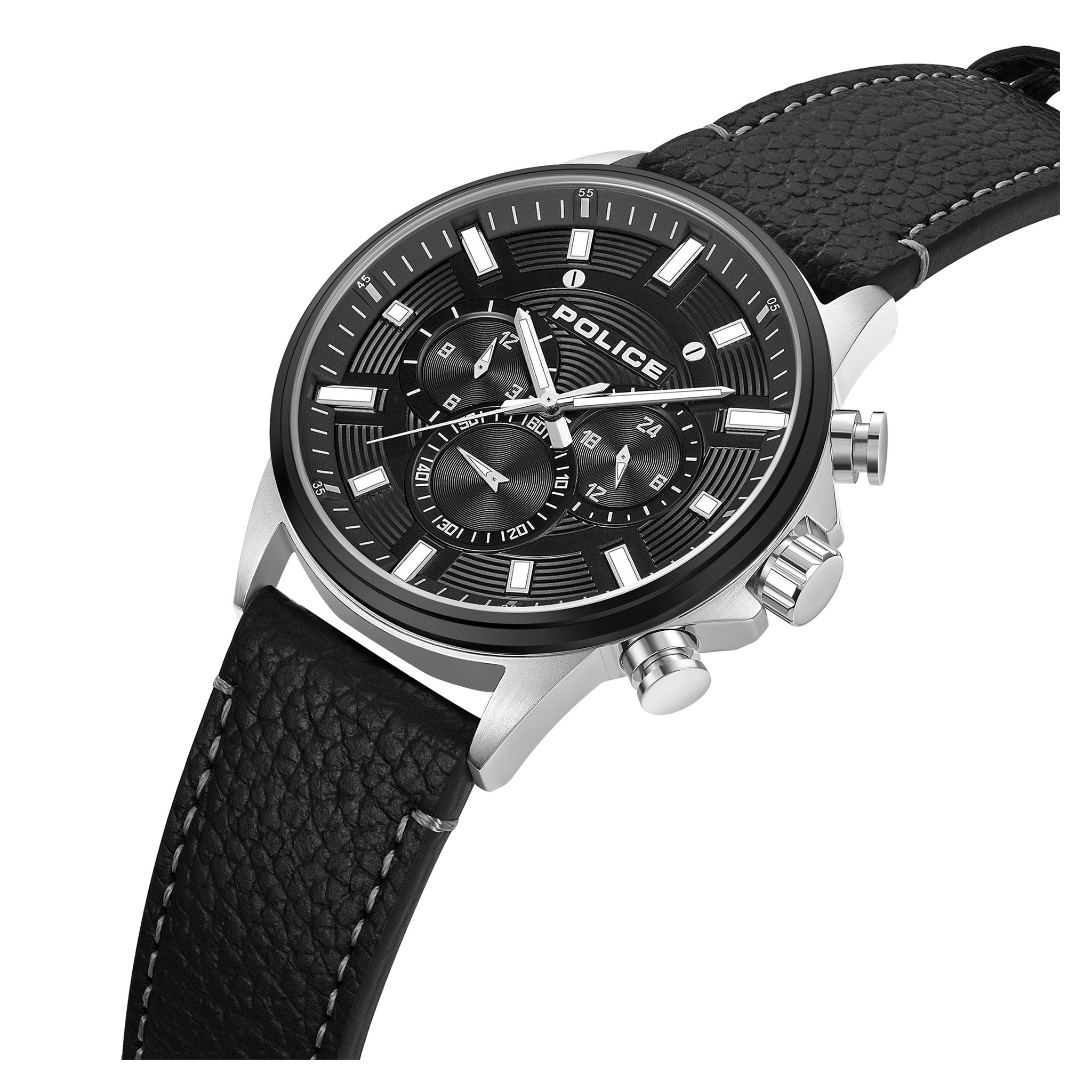Police Black Leather Multi-function Men's Watch - PEWJF2195141M