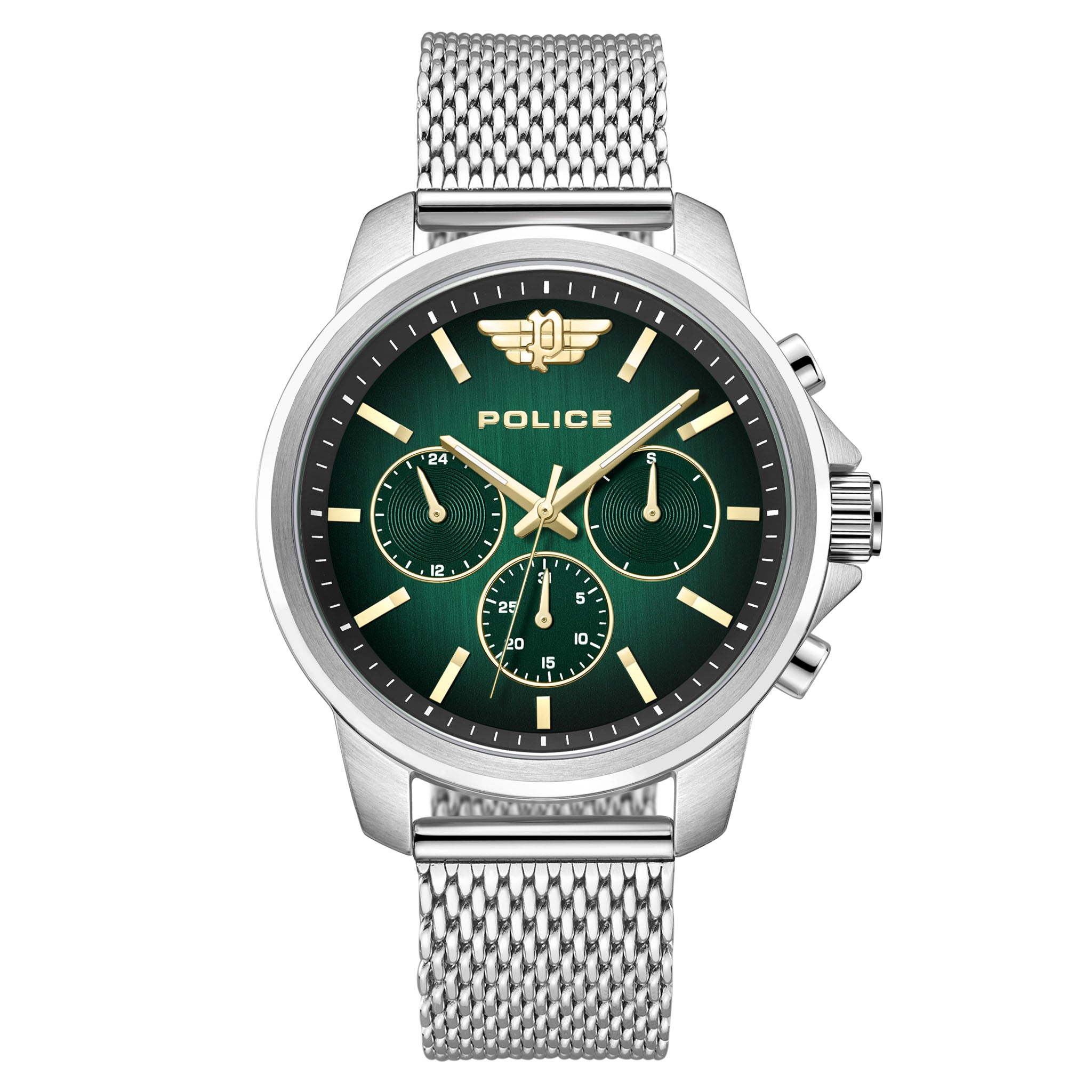 Police Silver Steel Mesh Green Dial Men's Watch - PEWJK0006303