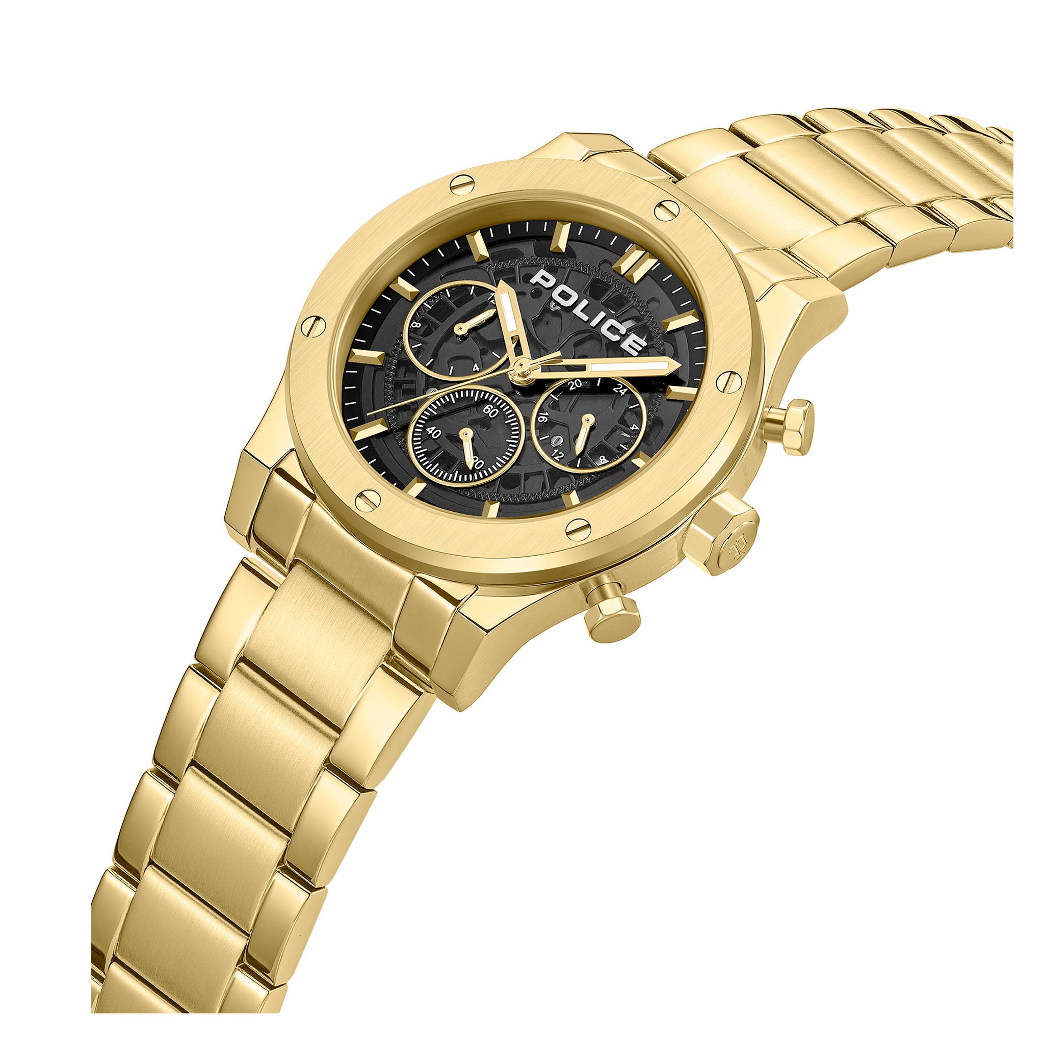 Police Gold Steel Black Dial Multi-function Men's Watch - PEWJK0006404M