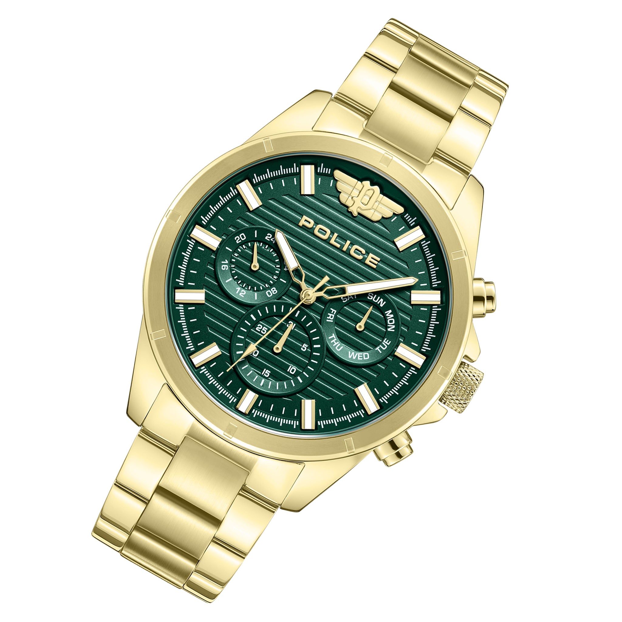 Police Gold Steel Green Dial Multi-function Men's Watch - PEWJK2227809