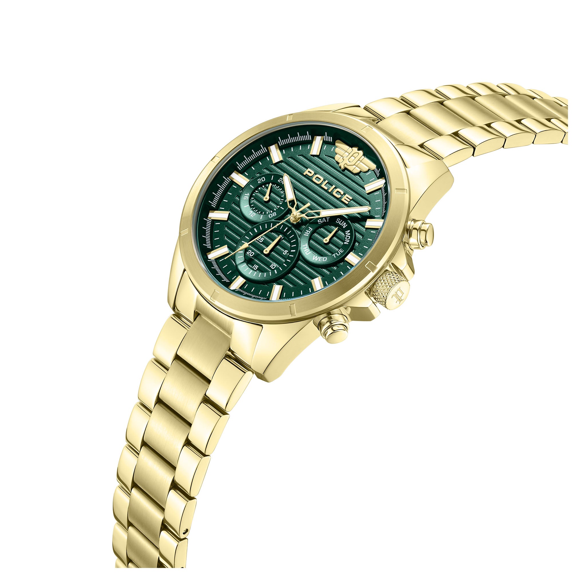 Police Gold Steel Green Dial Multi-function Men's Watch - PEWJK2227809