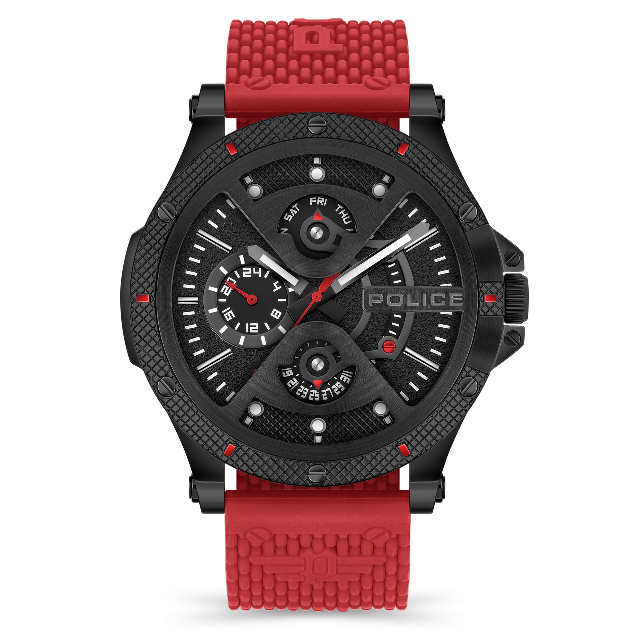 Police Red Silicone Black Dial Men's Watch - PEWJQ2110551