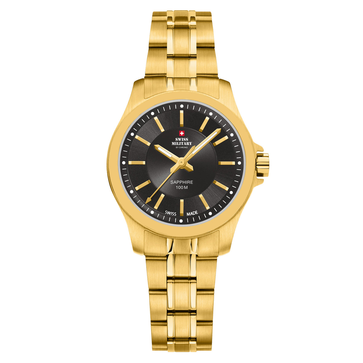 Swiss Military Gold Steel Black Dial Women display picture 2