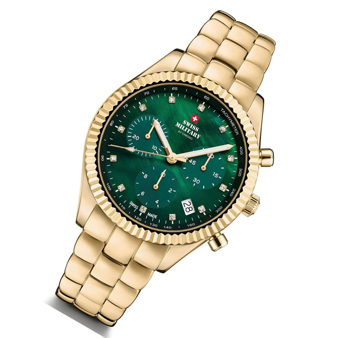 Swiss Military Gold Steel Green Dial Chronograph Women's Watch - SM30207.04
