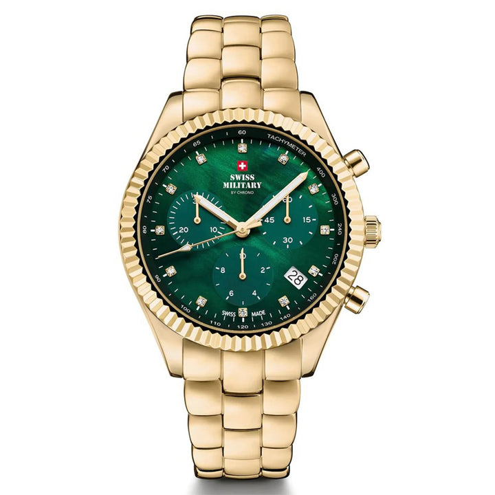 Swiss Military Gold Steel Green Dial Chronograph Women's Watch - SM30207.04