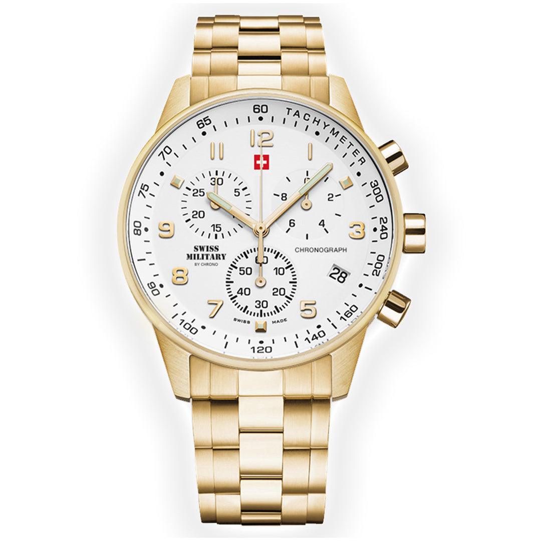 Swiss Military Gold Stainless Steel White Dial Chronograph Men's Watch - SM34012.03
