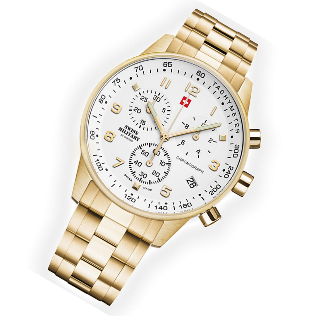 Swiss Military Gold Stainless Steel White Dial Chronograph Men's Watch - SM34012.03
