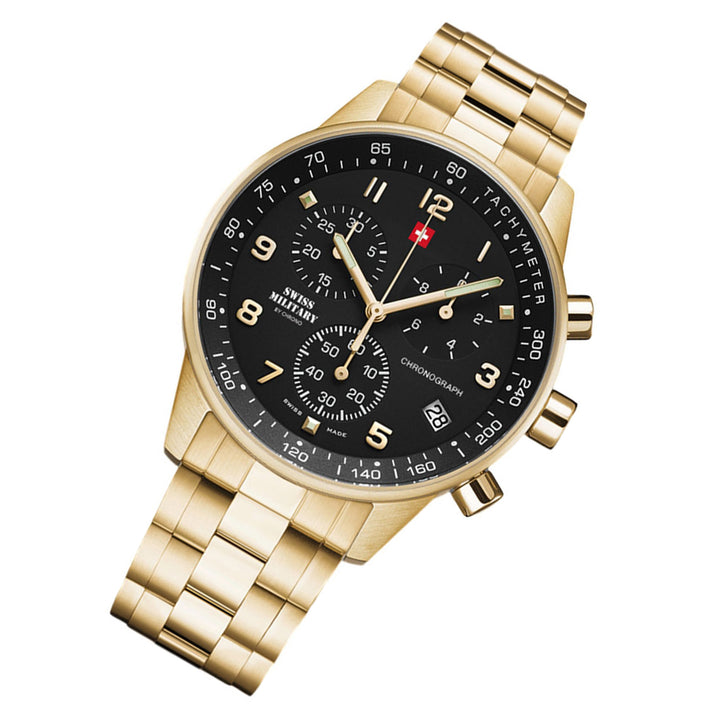 Swiss Military Gold Stainless Steel Black Dial Chronograph Men's Watch - SM34012.12