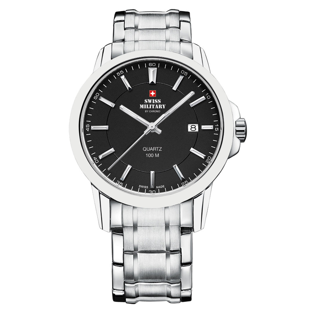 Swiss Military Silver Stainless Steel Black Dial Men's Swiss Made Watch - SM34039.01