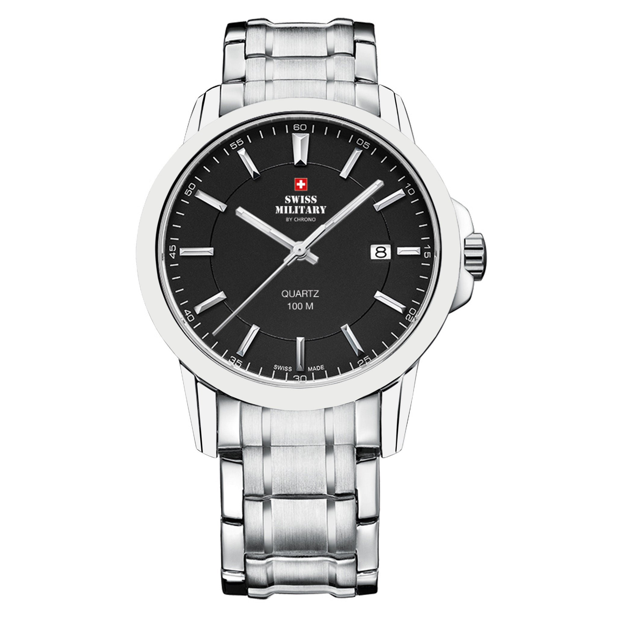 Swiss Military Silver Stainless Steel Black Dial Men's Swiss Made Watch - SM34039.01
