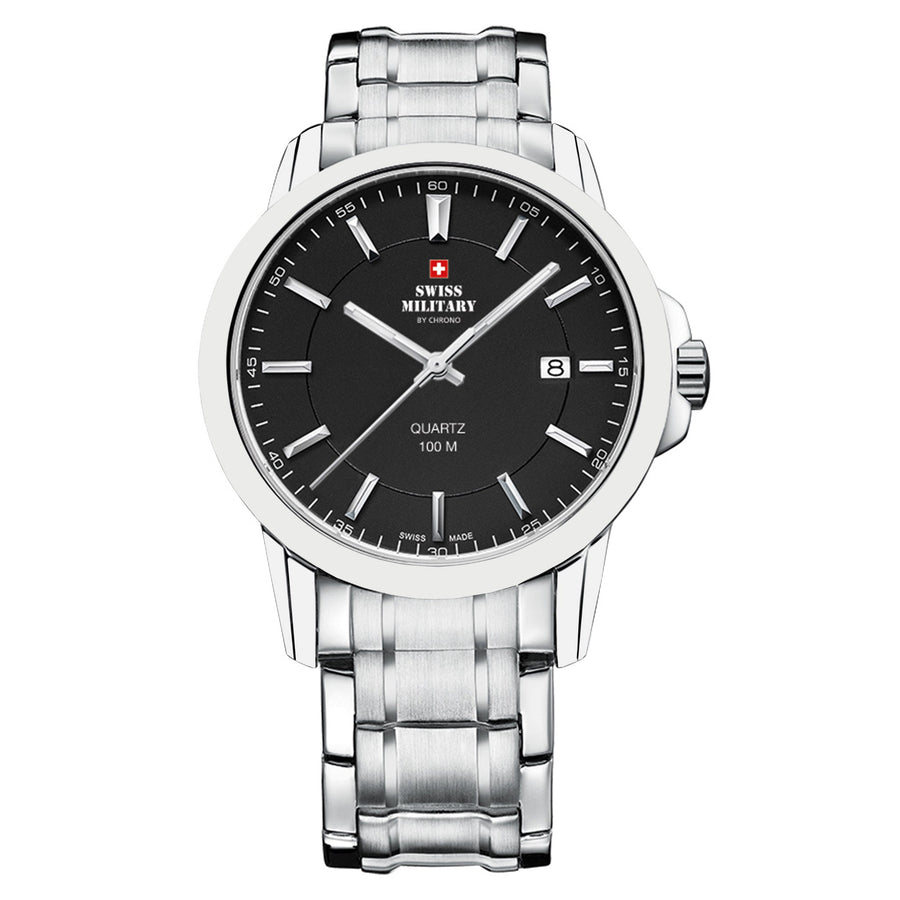Swiss Military Silver Stainless Steel Black Dial Men's Swiss Made Watch - SM34039.01