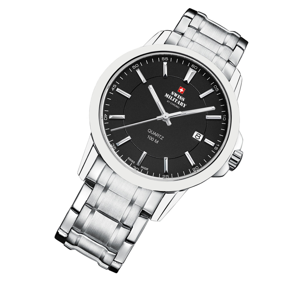 Swiss Military Silver Steel Black Dial Men's Swiss Made Watch - SM34039.01