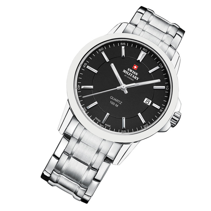 Swiss Military Silver Steel Black Dial Men's Swiss Made Watch - SM34039.01