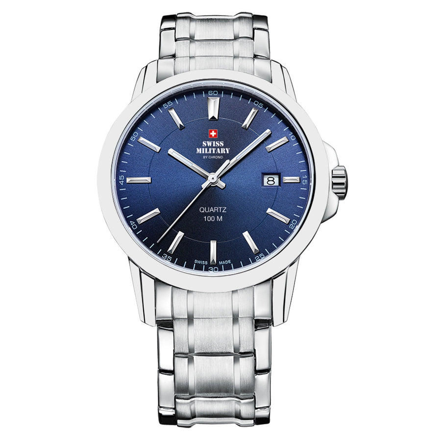 Swiss Military Silver Stainless Steel Blue Dial Men's Swiss Made Watch - SM34039.03