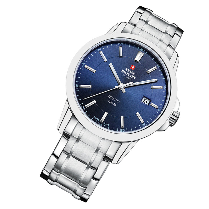 Swiss Military Silver Steel Blue Dial Men's Swiss Made Watch - SM34039.03