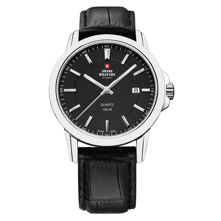 Swiss Military Black Leather Men's Swiss Made Watch - SM34039.06