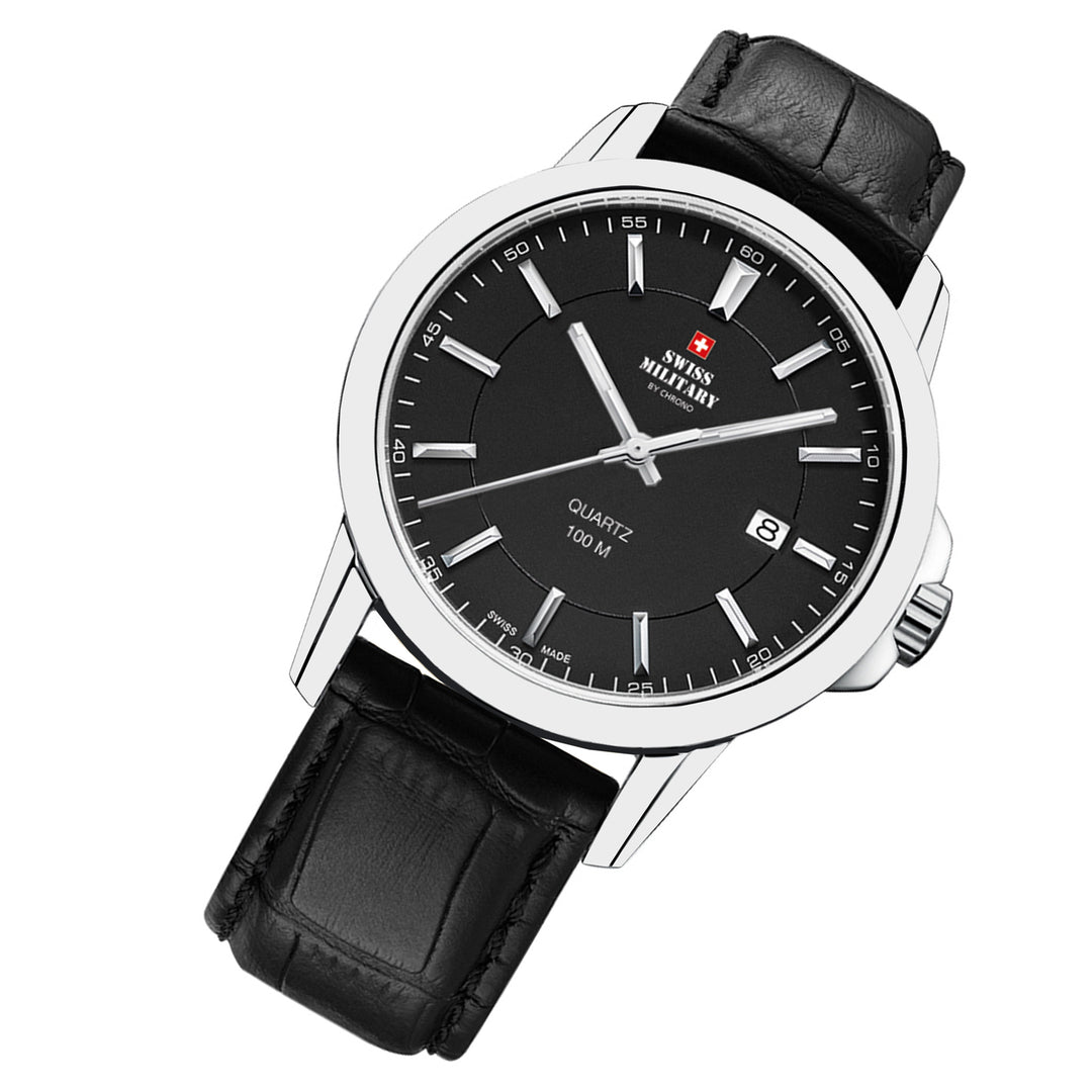 Swiss Military Black Leather Men's Swiss Made Watch - SM34039.06
