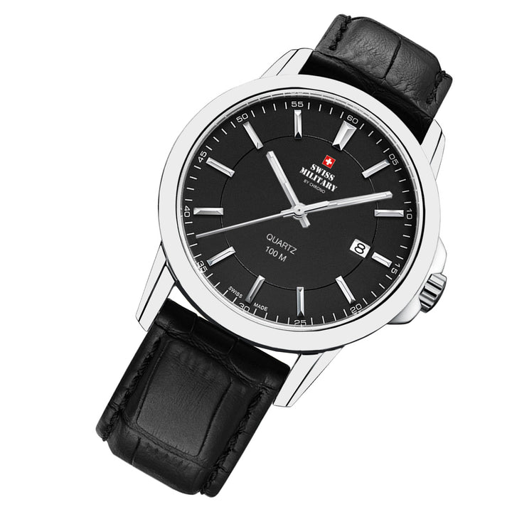 Swiss Military Black Leather Men's Swiss Made Watch - SM34039.06